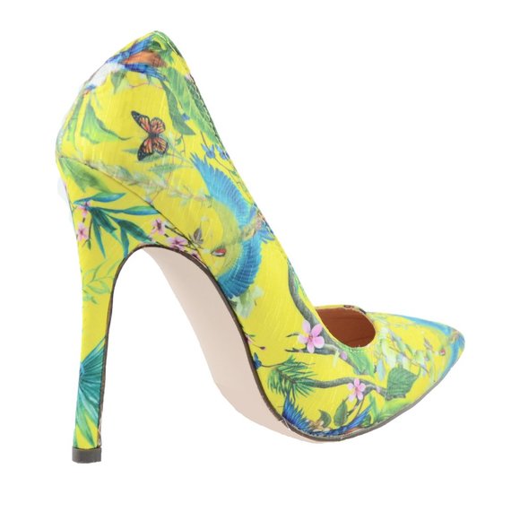 WOMEN'S FLORAL PRINT POINTED CLOSED TOE STILETTO HEEL - Picture 3 of 4